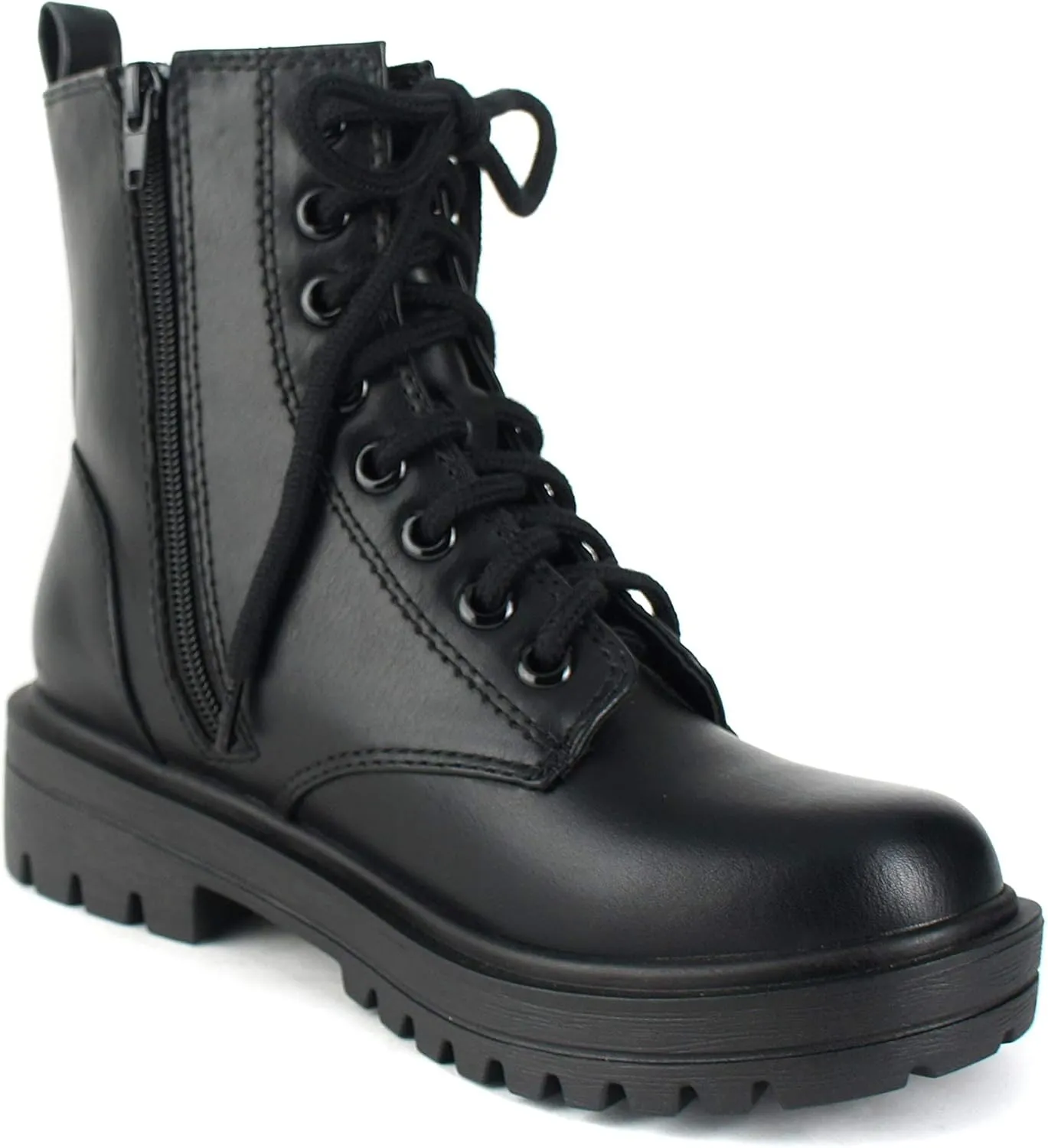 Soda FIRM - Lug Sole Combat Ankle Bootie Lace up w/Side Zipper