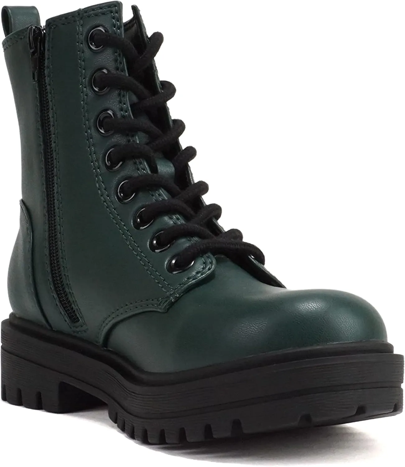 Soda FIRM - Lug Sole Combat Ankle Bootie Lace up w/Side Zipper