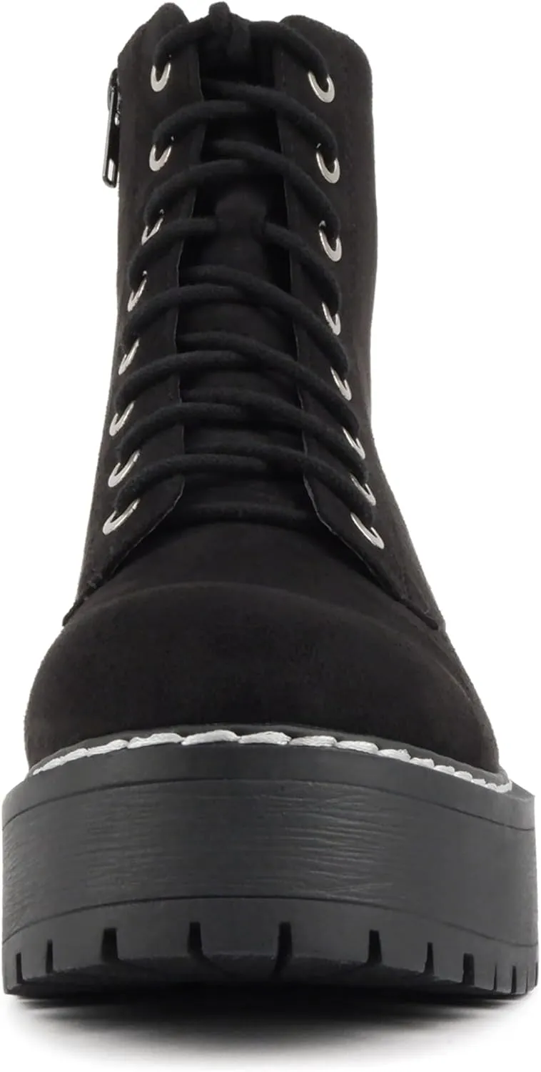 Soda FLING Women Chunky Lug Sole Lace up Fashion Combat Ankle Boot w/Side Zipper