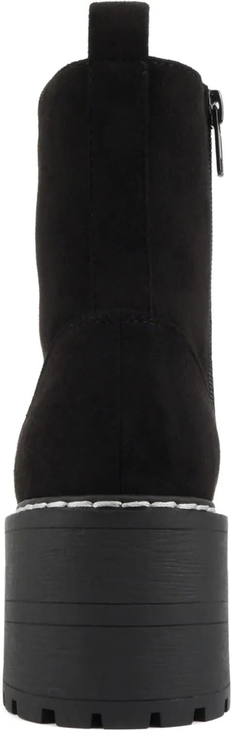 Soda FLING Women Chunky Lug Sole Lace up Fashion Combat Ankle Boot w/Side Zipper