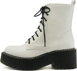 Soda FLING Women Chunky Lug Sole Lace up Fashion Combat Ankle Boot w/Side Zipper