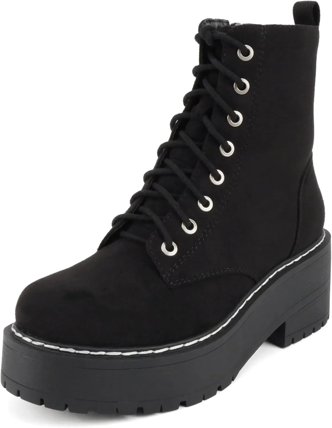 Soda FLING Women Chunky Lug Sole Lace up Fashion Combat Ankle Boot w/Side Zipper