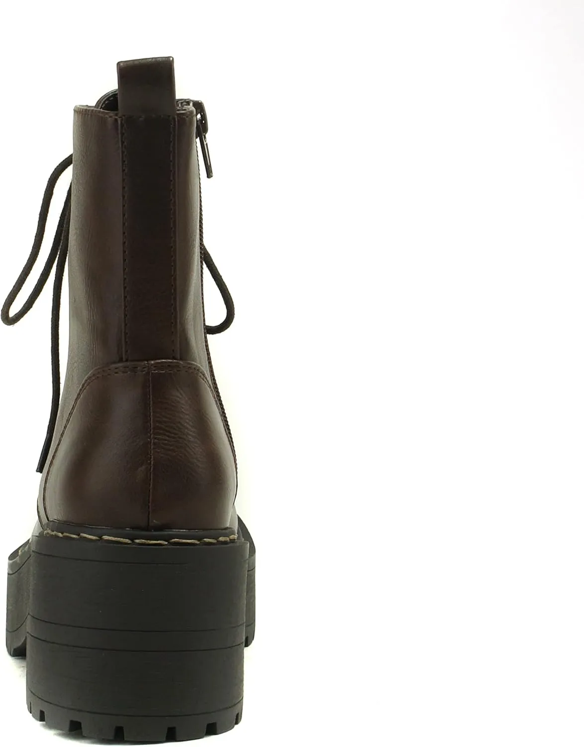 Soda FLING Women Chunky Lug Sole Lace up Fashion Combat Ankle Boot w/Side Zipper