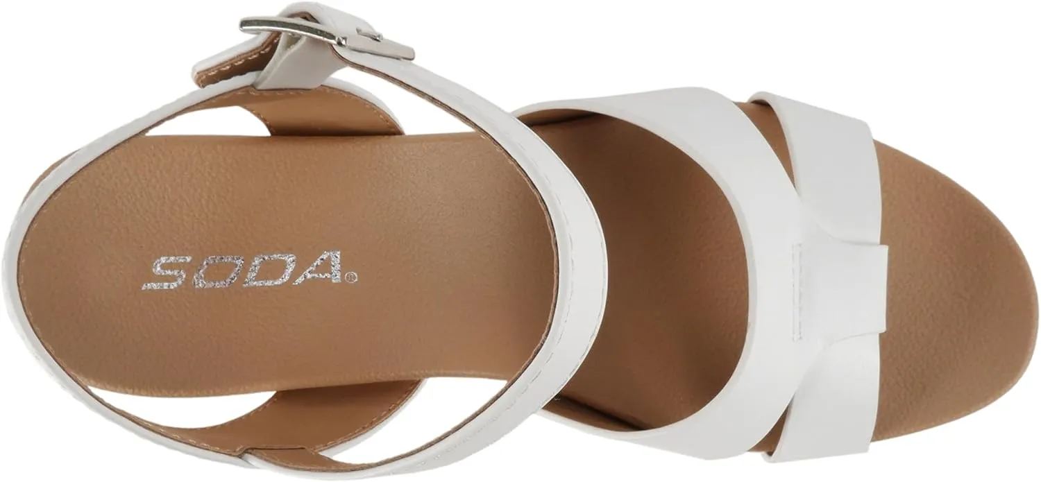Soda “Front” ~ Women Round Toe Cross Band Low Heel Espadrille Wedge Sandal with Adjustable Ankle Strap