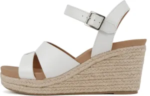 Soda “Front” ~ Women Round Toe Cross Band Low Heel Espadrille Wedge Sandal with Adjustable Ankle Strap