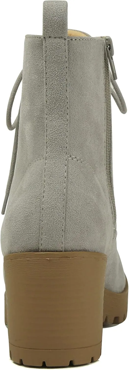 Soda FUZZY ~ Women Chunky Lug Sole Lace up Fashion Combat Ankle Boot w/Side Zipper