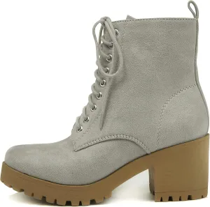 Soda FUZZY ~ Women Chunky Lug Sole Lace up Fashion Combat Ankle Boot w/Side Zipper