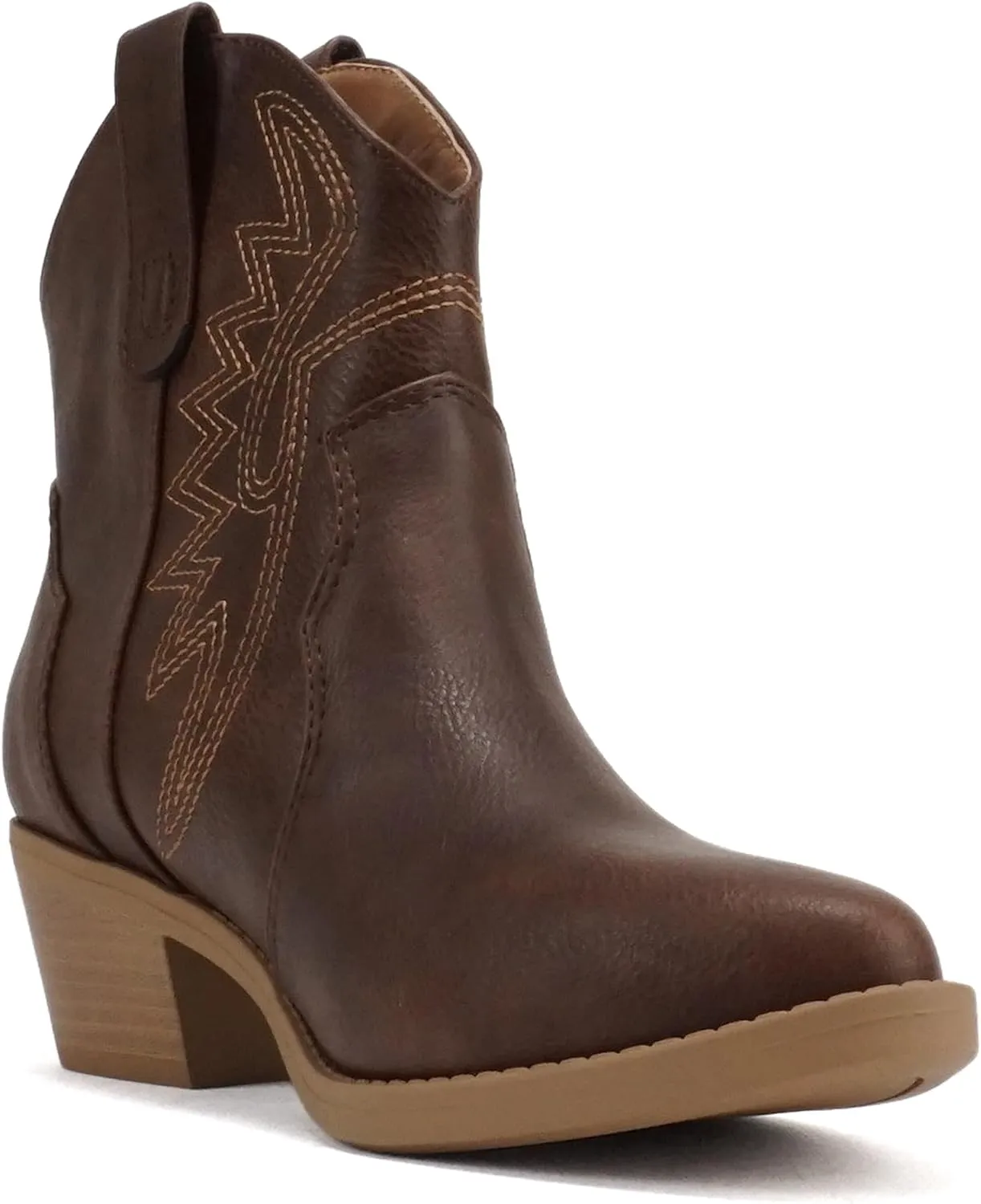 Soda “GESSO” ~ Women Pointed Toe Stitch Slip-On Low Stack Heel Ankle Western Boot
