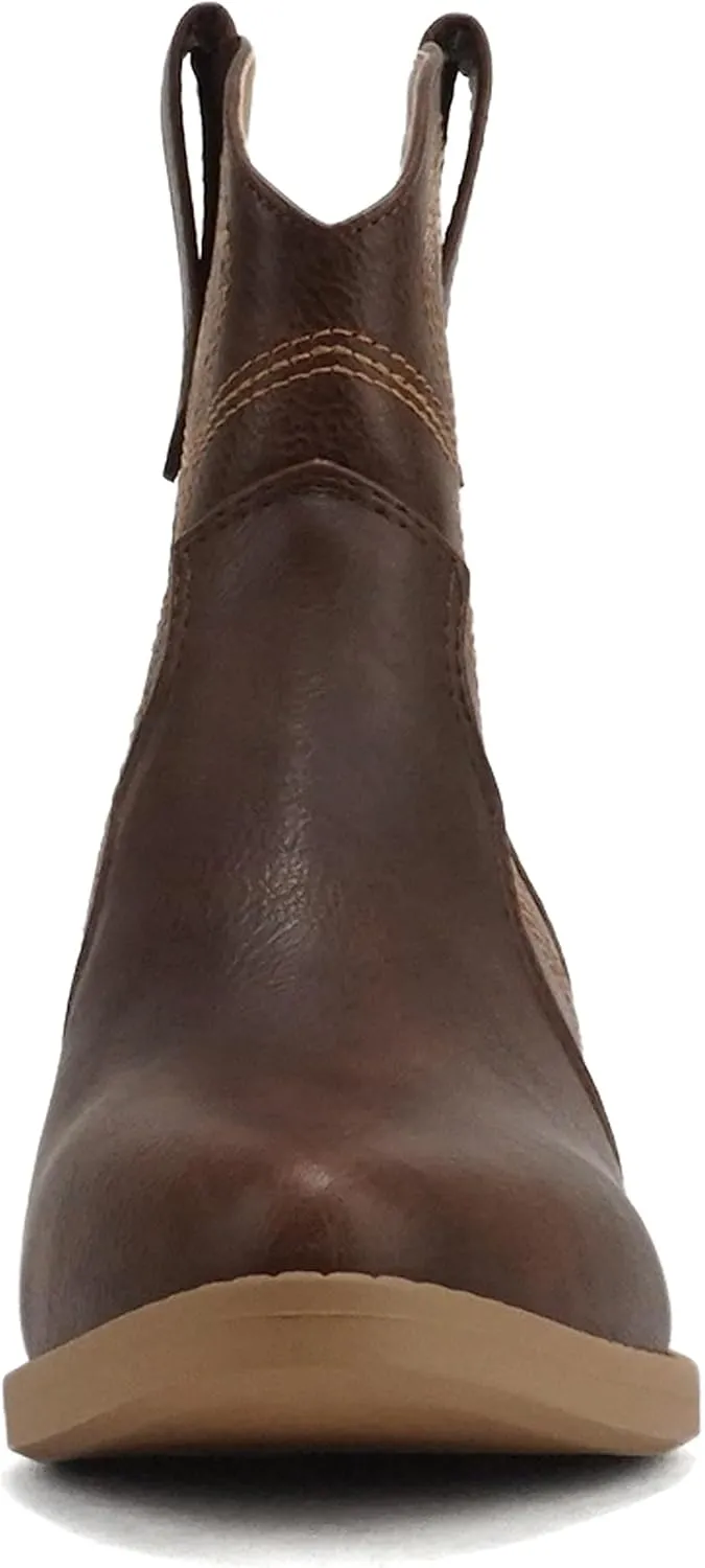 Soda “GESSO” ~ Women Pointed Toe Stitch Slip-On Low Stack Heel Ankle Western Boot