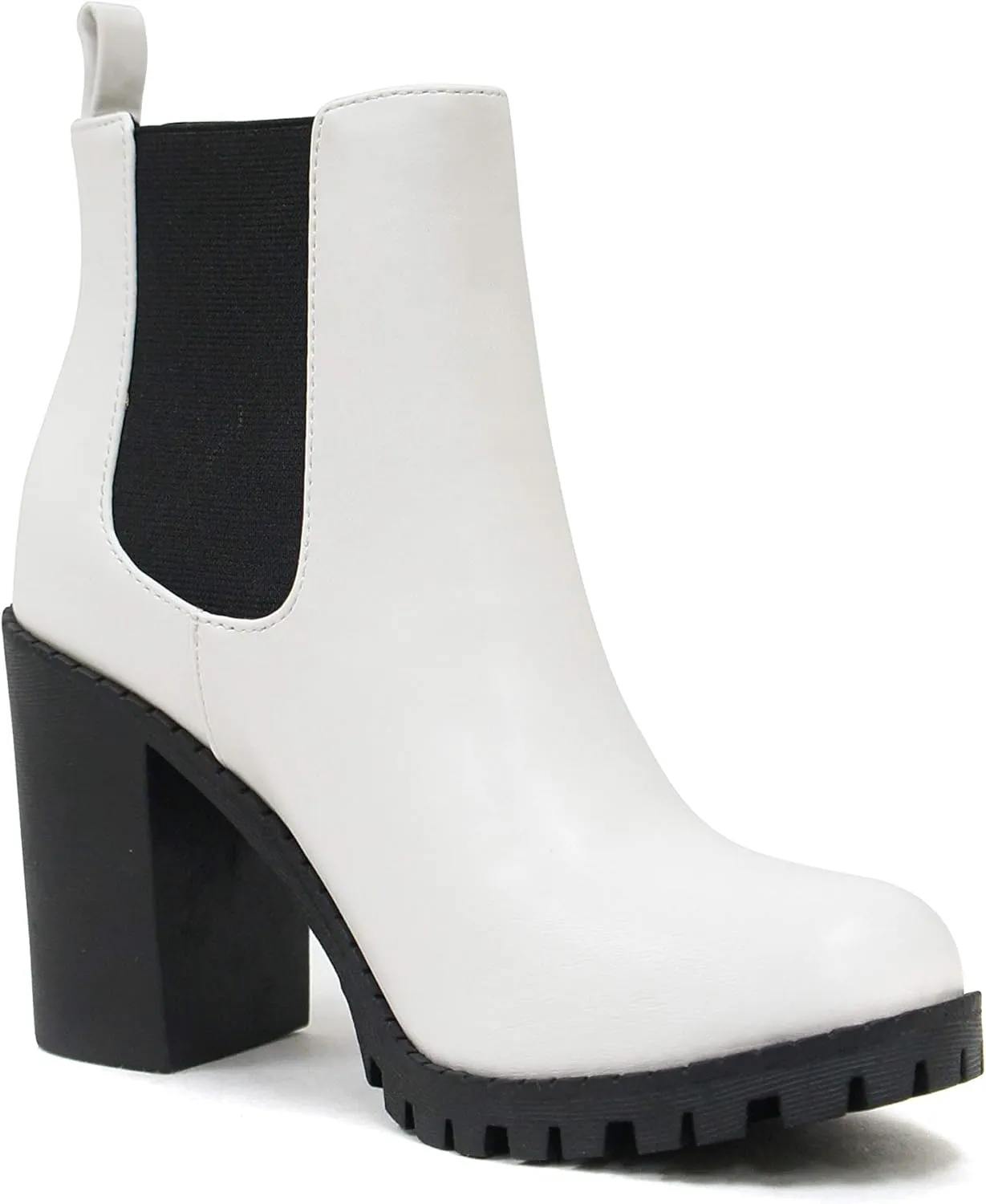 Soda Glove - Ankle Boot w/Lug Sole Elastic Gore and Chunky Heel