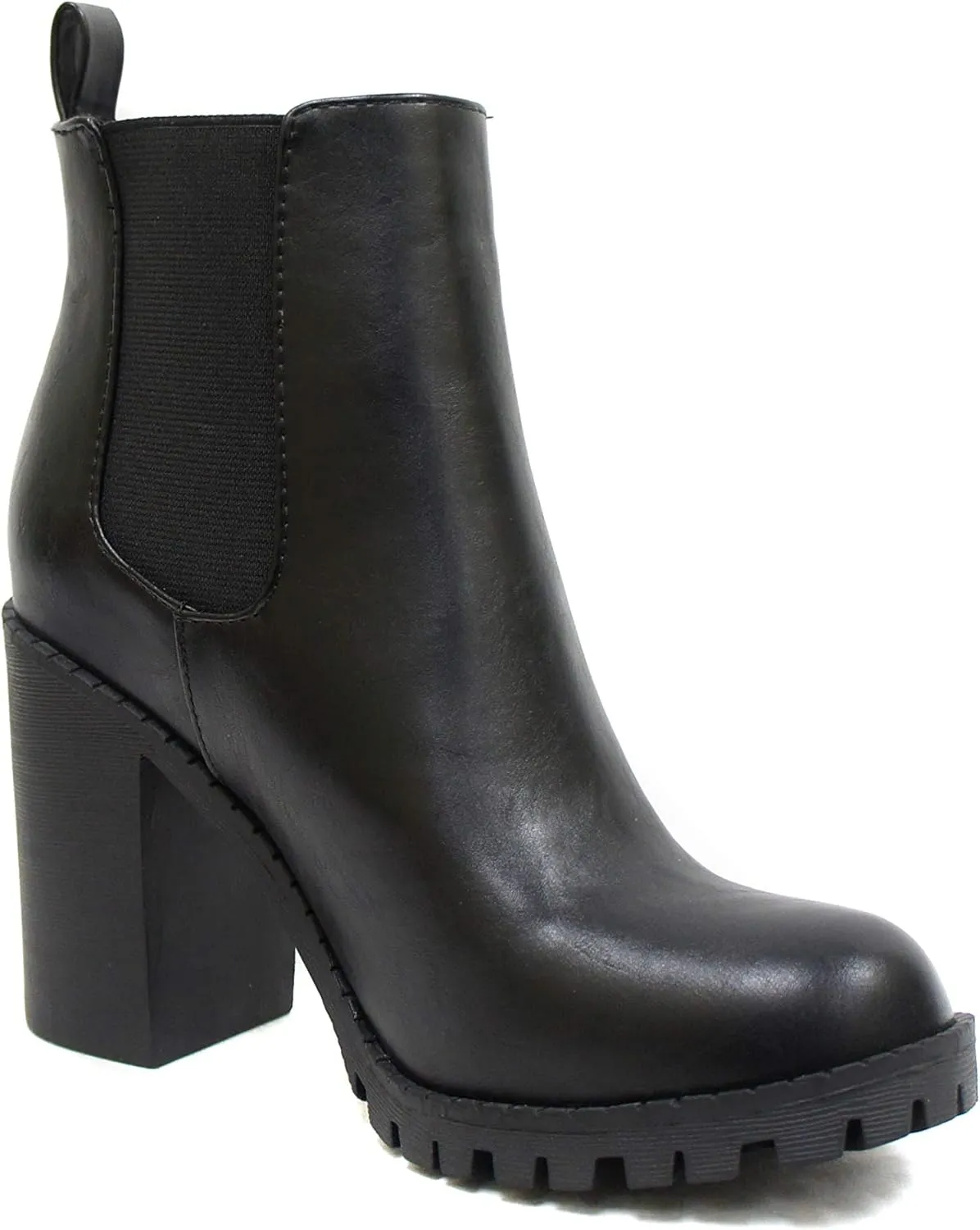 Soda Glove - Ankle Boot w/Lug Sole Elastic Gore and Chunky Heel
