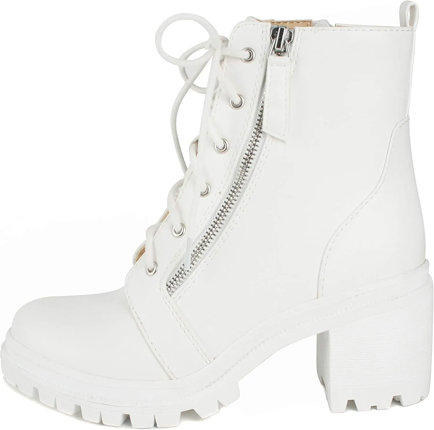 Soda INDIANA - Lug Sole Combat Lace up w/Side Zipper Fashion Ankle Bootie Shoes