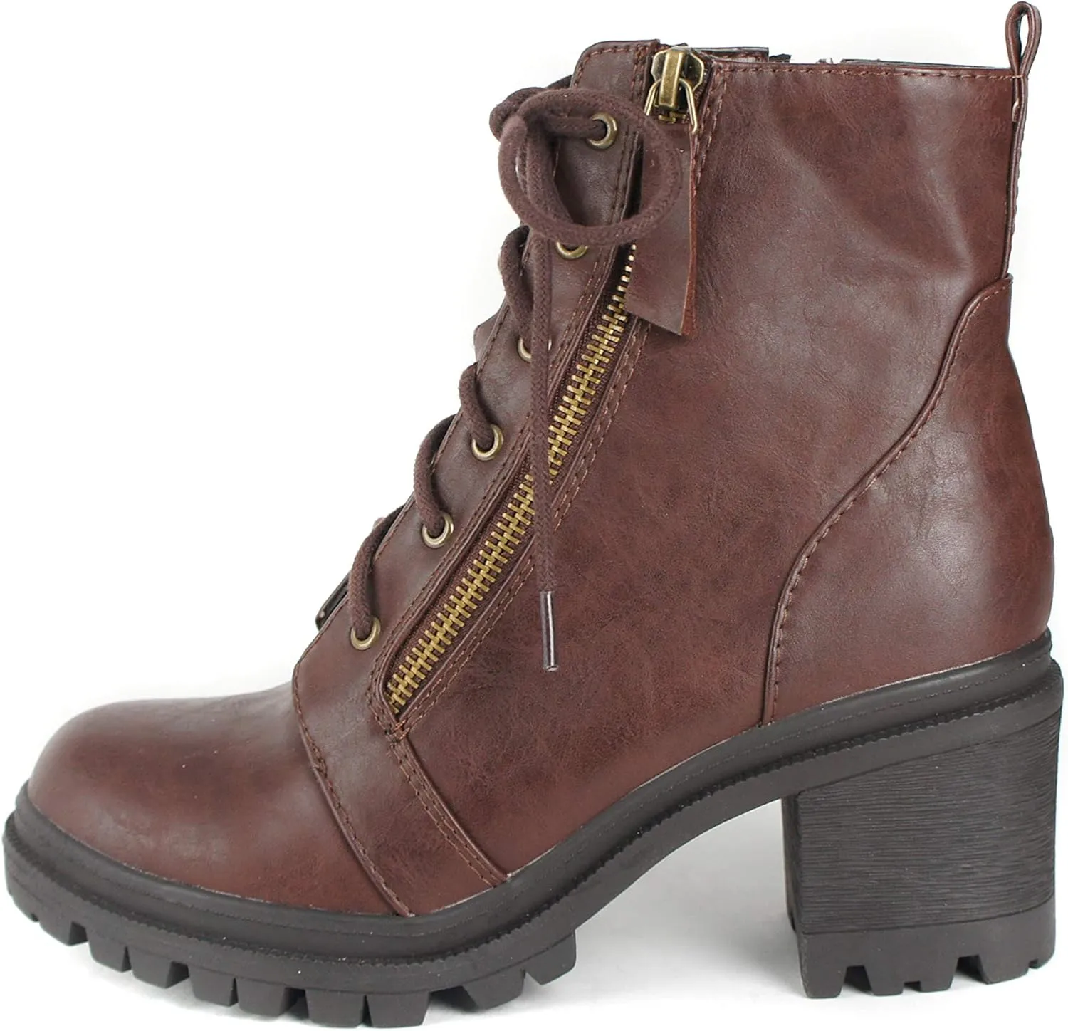 Soda INDIANA - Lug Sole Combat Lace up w/Side Zipper Fashion Ankle Bootie Shoes