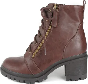 Soda INDIANA - Lug Sole Combat Lace up w/Side Zipper Fashion Ankle Bootie Shoes