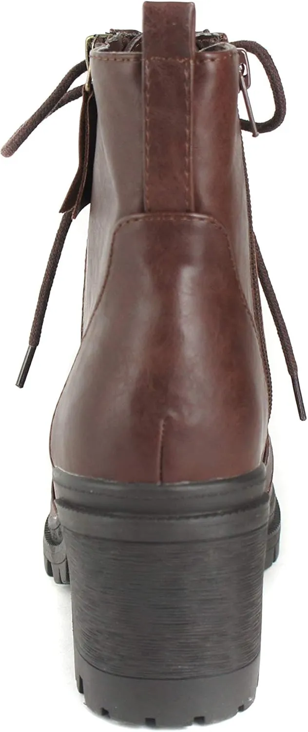 Soda INDIANA - Lug Sole Combat Lace up w/Side Zipper Fashion Ankle Bootie Shoes