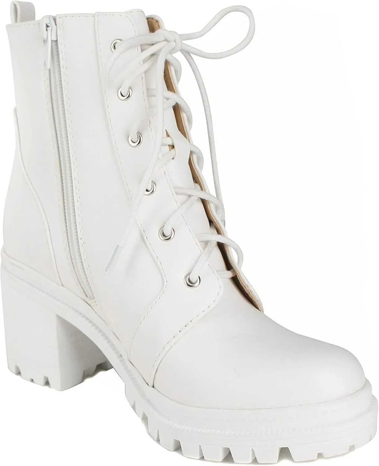 Soda INDIANA - Lug Sole Combat Lace up w/Side Zipper Fashion Ankle Bootie Shoes