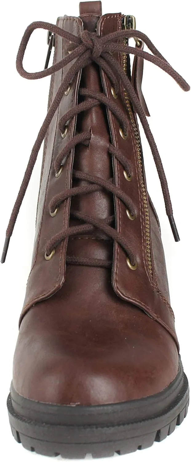 Soda INDIANA - Lug Sole Combat Lace up w/Side Zipper Fashion Ankle Bootie Shoes