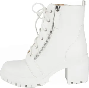 Soda INDIANA - Lug Sole Combat Lace up w/Side Zipper Fashion Ankle Bootie Shoes