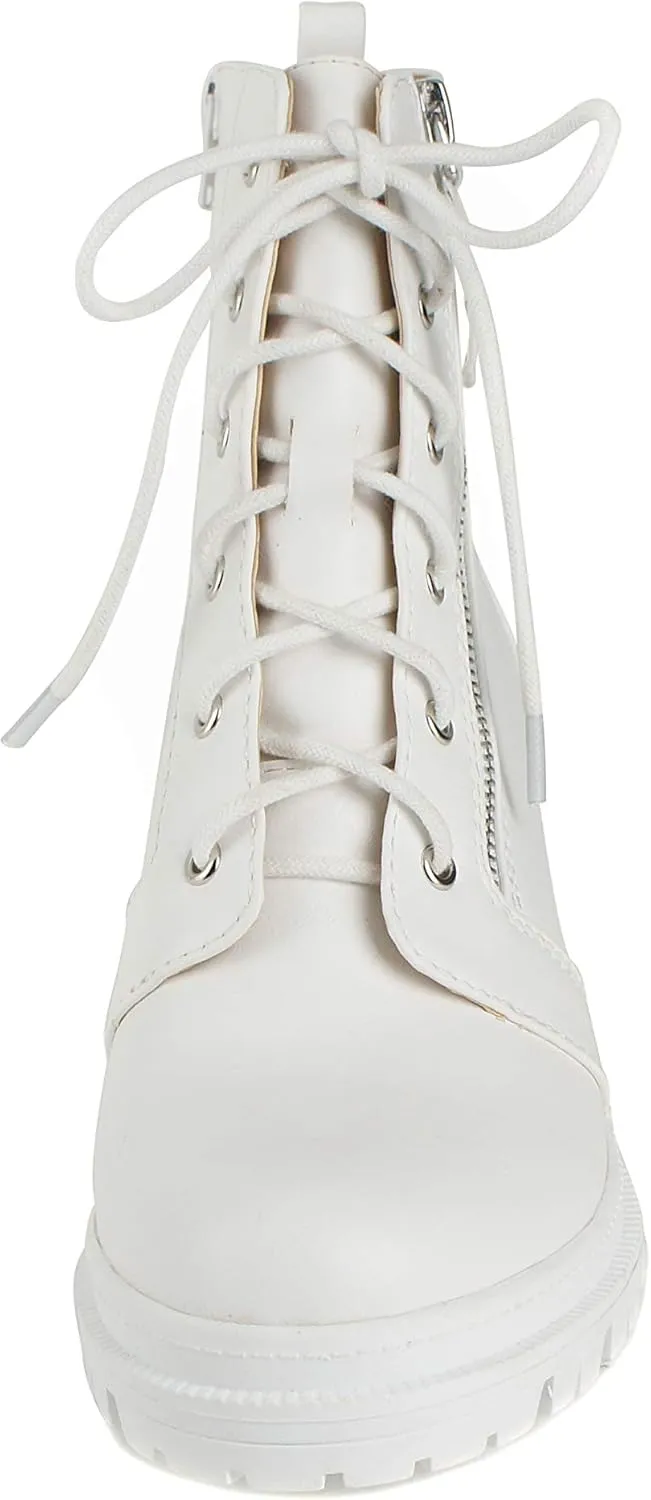 Soda INDIANA - Lug Sole Combat Lace up w/Side Zipper Fashion Ankle Bootie Shoes