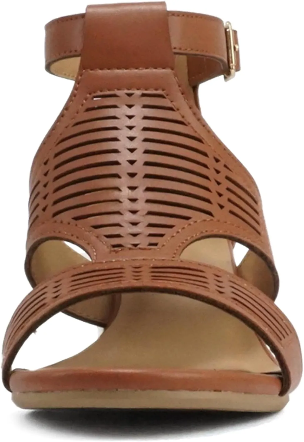 Soda “Norway” ~ Women Open Toe Closed Back Counter Cutout Upper Low Block Heel Sandal with Adjustable Ankle Strap