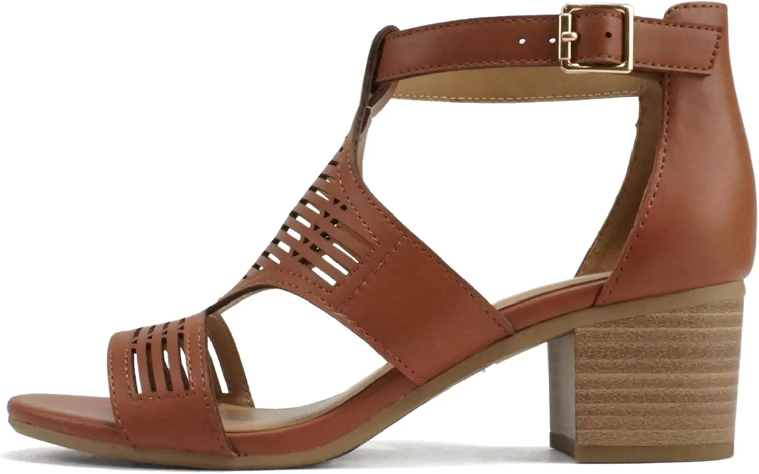 Soda “Norway” ~ Women Open Toe Closed Back Counter Cutout Upper Low Block Heel Sandal with Adjustable Ankle Strap