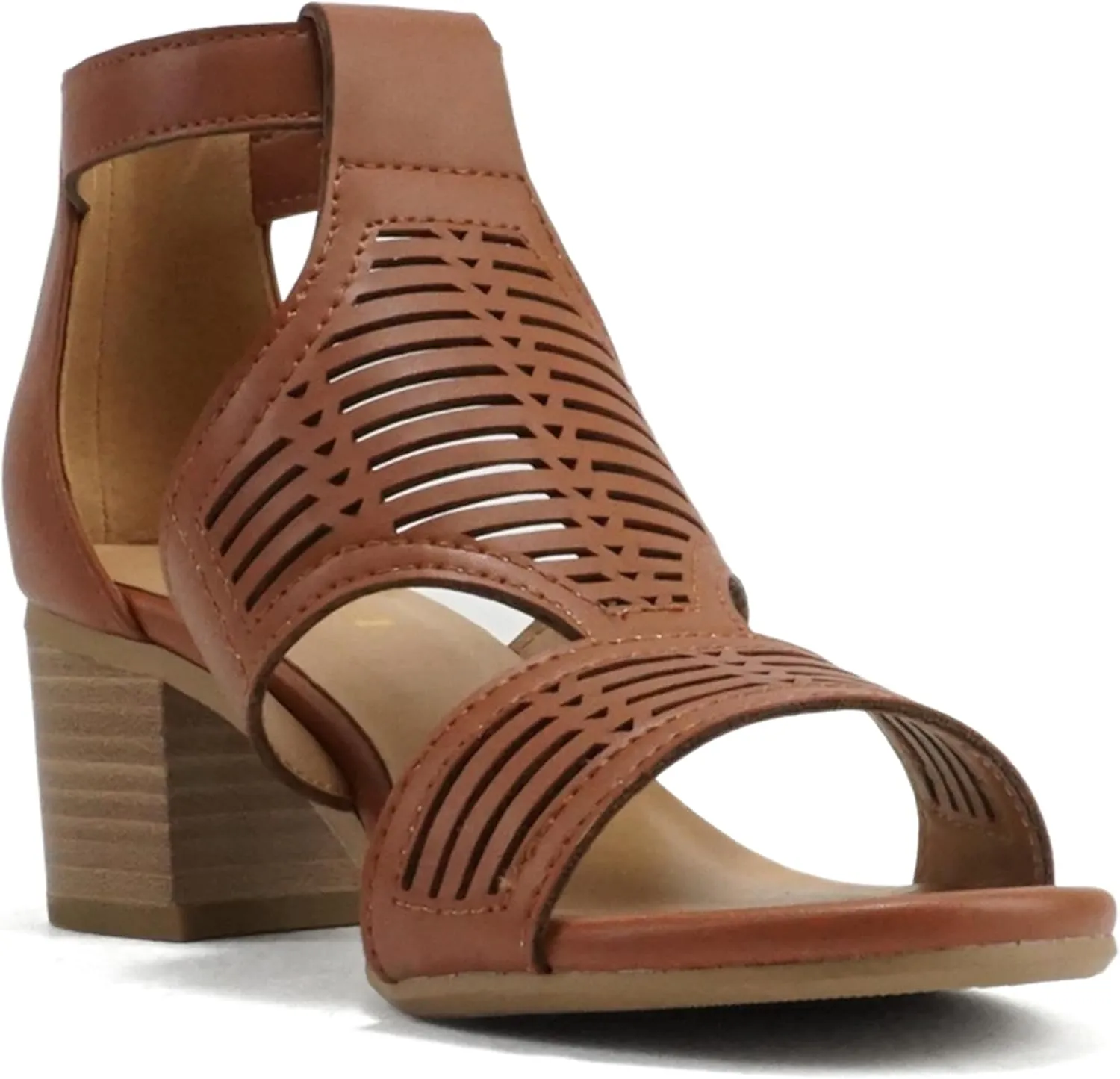 Soda “Norway” ~ Women Open Toe Closed Back Counter Cutout Upper Low Block Heel Sandal with Adjustable Ankle Strap