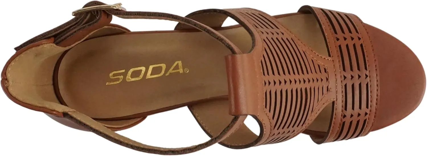 Soda “Norway” ~ Women Open Toe Closed Back Counter Cutout Upper Low Block Heel Sandal with Adjustable Ankle Strap