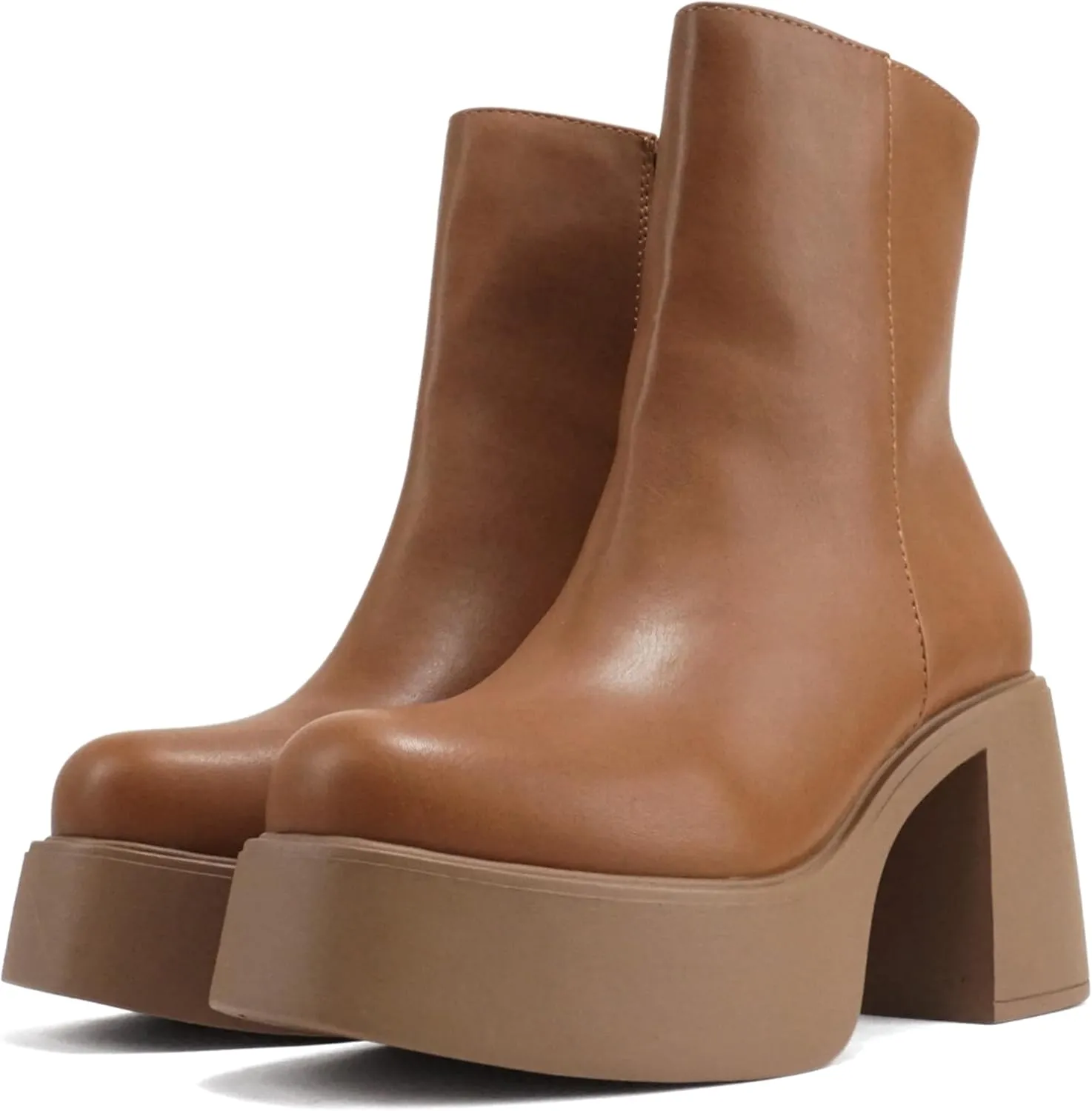 Soda “OARSMAN” ~ Women Square Toe Platform Medium Chunky Heel Ankle Boot with Side Zipper