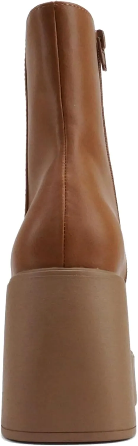 Soda “OARSMAN” ~ Women Square Toe Platform Medium Chunky Heel Ankle Boot with Side Zipper