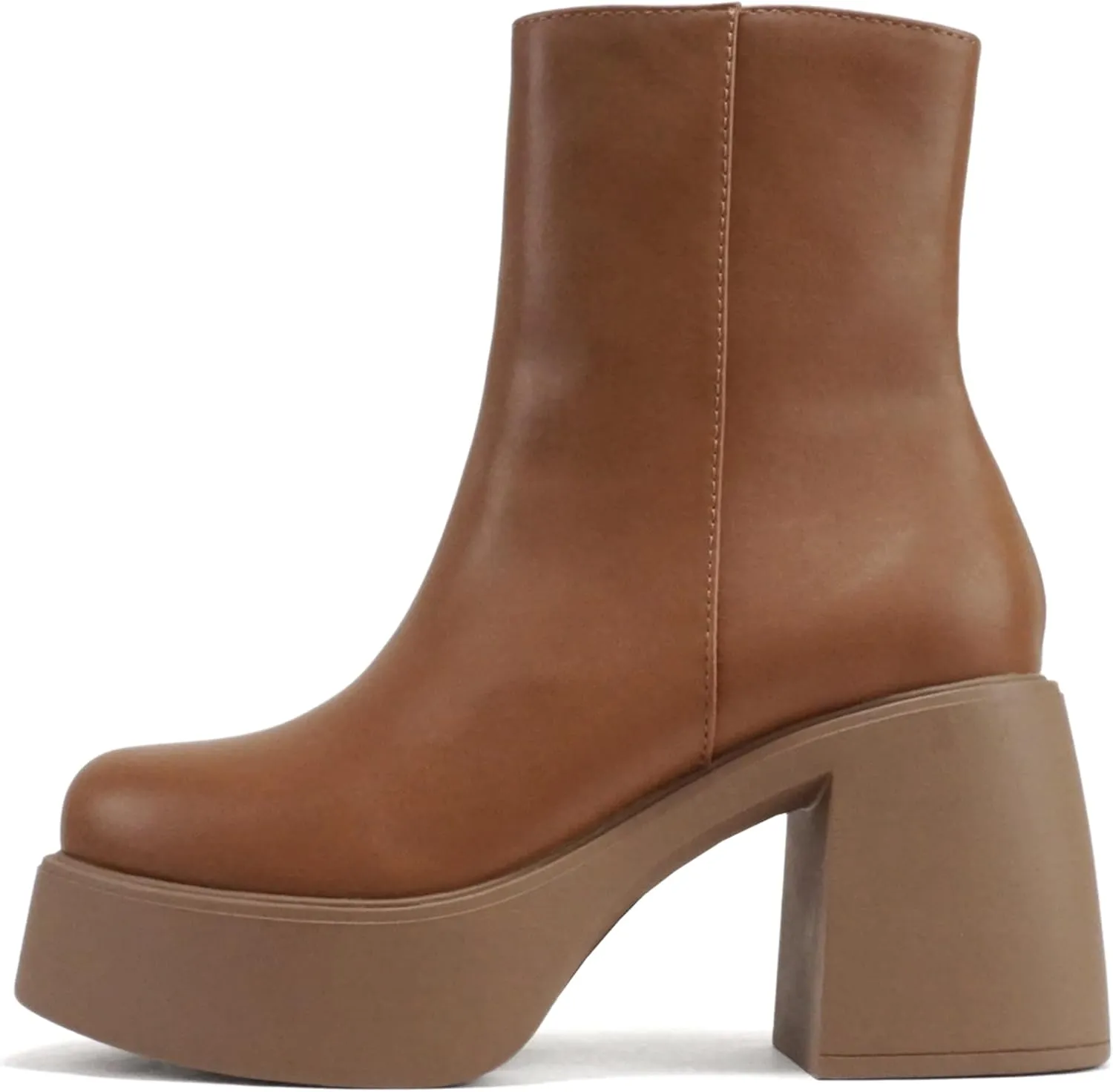 Soda “OARSMAN” ~ Women Square Toe Platform Medium Chunky Heel Ankle Boot with Side Zipper