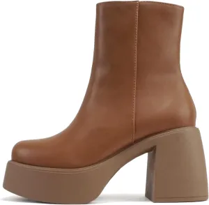 Soda “OARSMAN” ~ Women Square Toe Platform Medium Chunky Heel Ankle Boot with Side Zipper