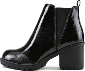 Soda ORIGAMI ~ WOMEN LUG SOLE MID HEEL FASHION ANKLE BOOTIE W/DOUBLE ELASTIC GORE