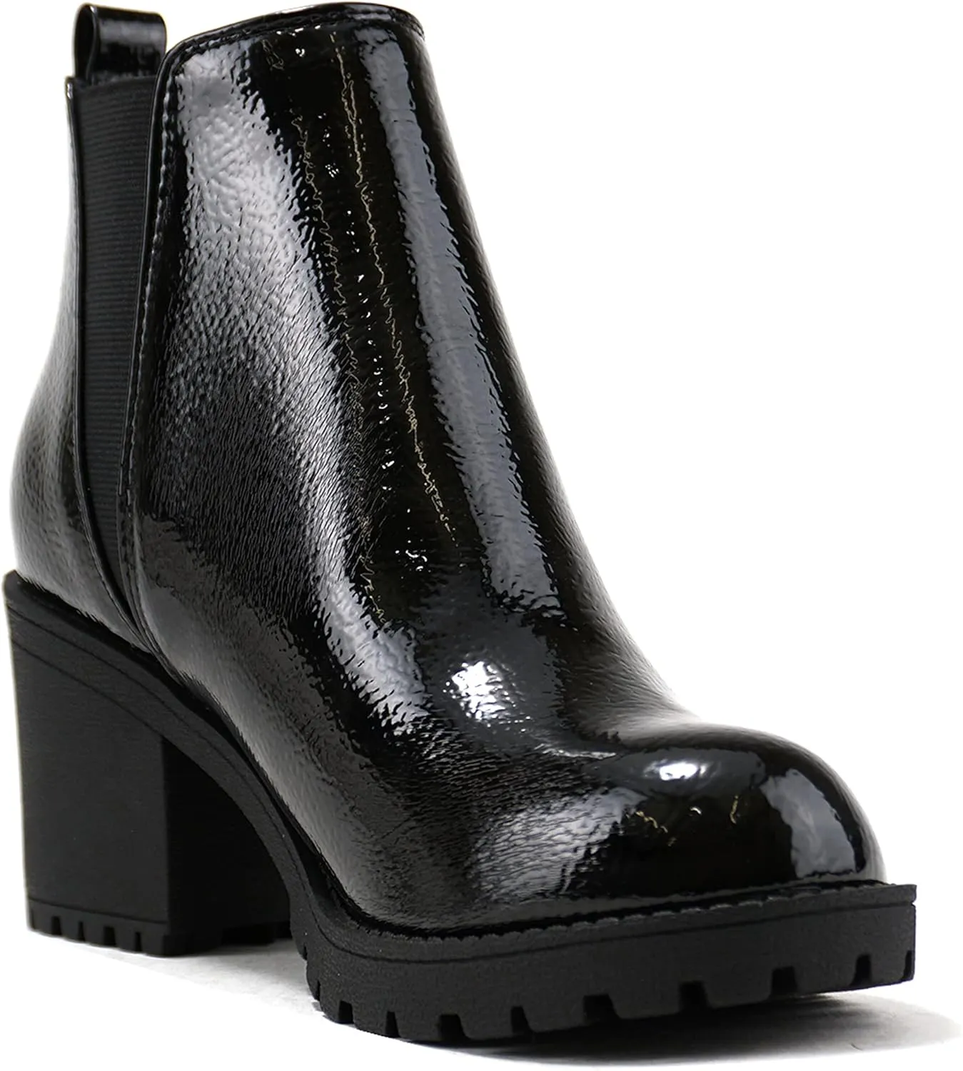 Soda ORIGAMI ~ WOMEN LUG SOLE MID HEEL FASHION ANKLE BOOTIE W/DOUBLE ELASTIC GORE