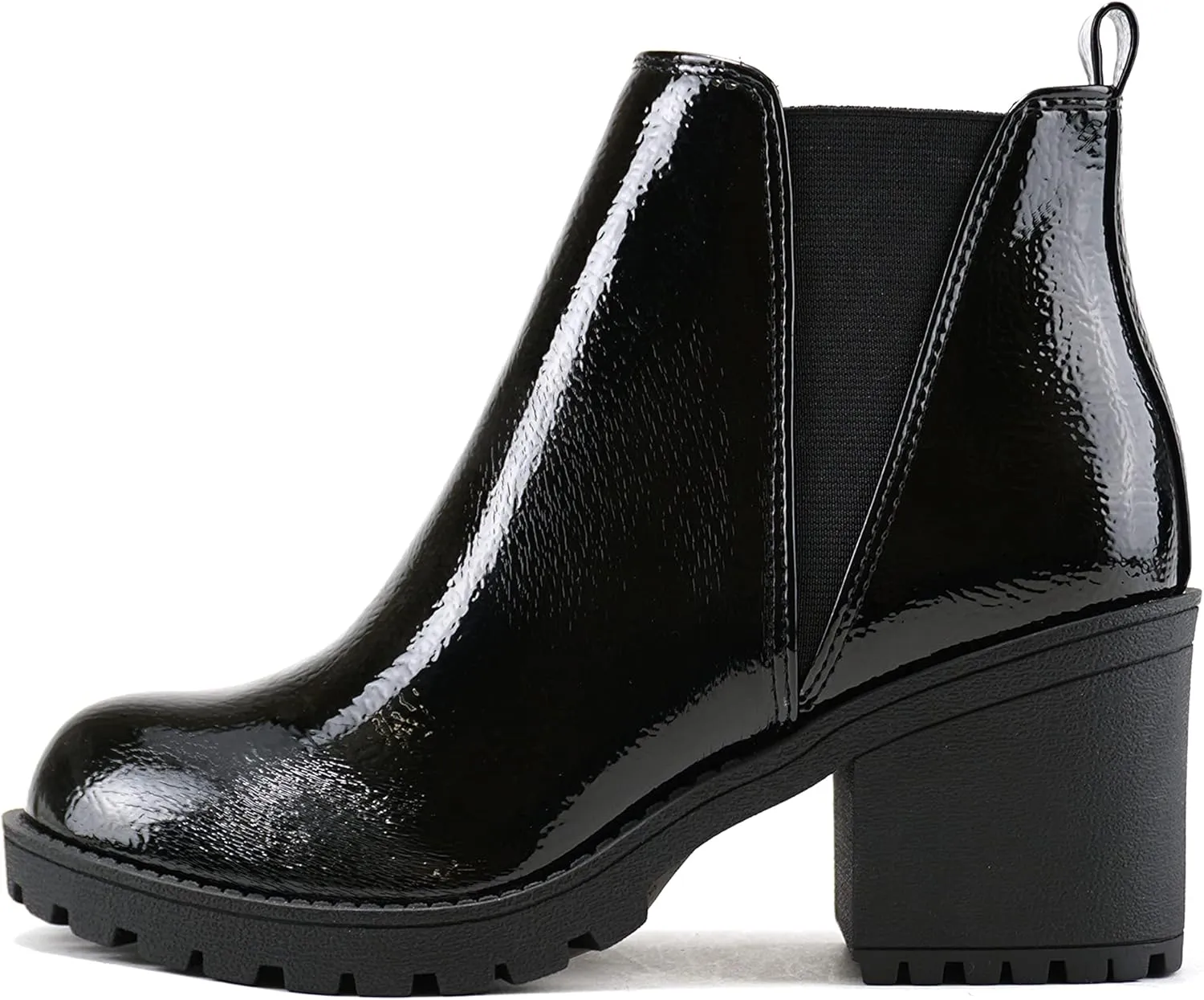 Soda ORIGAMI ~ WOMEN LUG SOLE MID HEEL FASHION ANKLE BOOTIE W/DOUBLE ELASTIC GORE