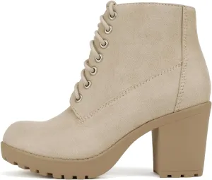 Soda Second Lug Sole Chunky Heel Combat Ankle Bootie Lace up w/Side Zipper