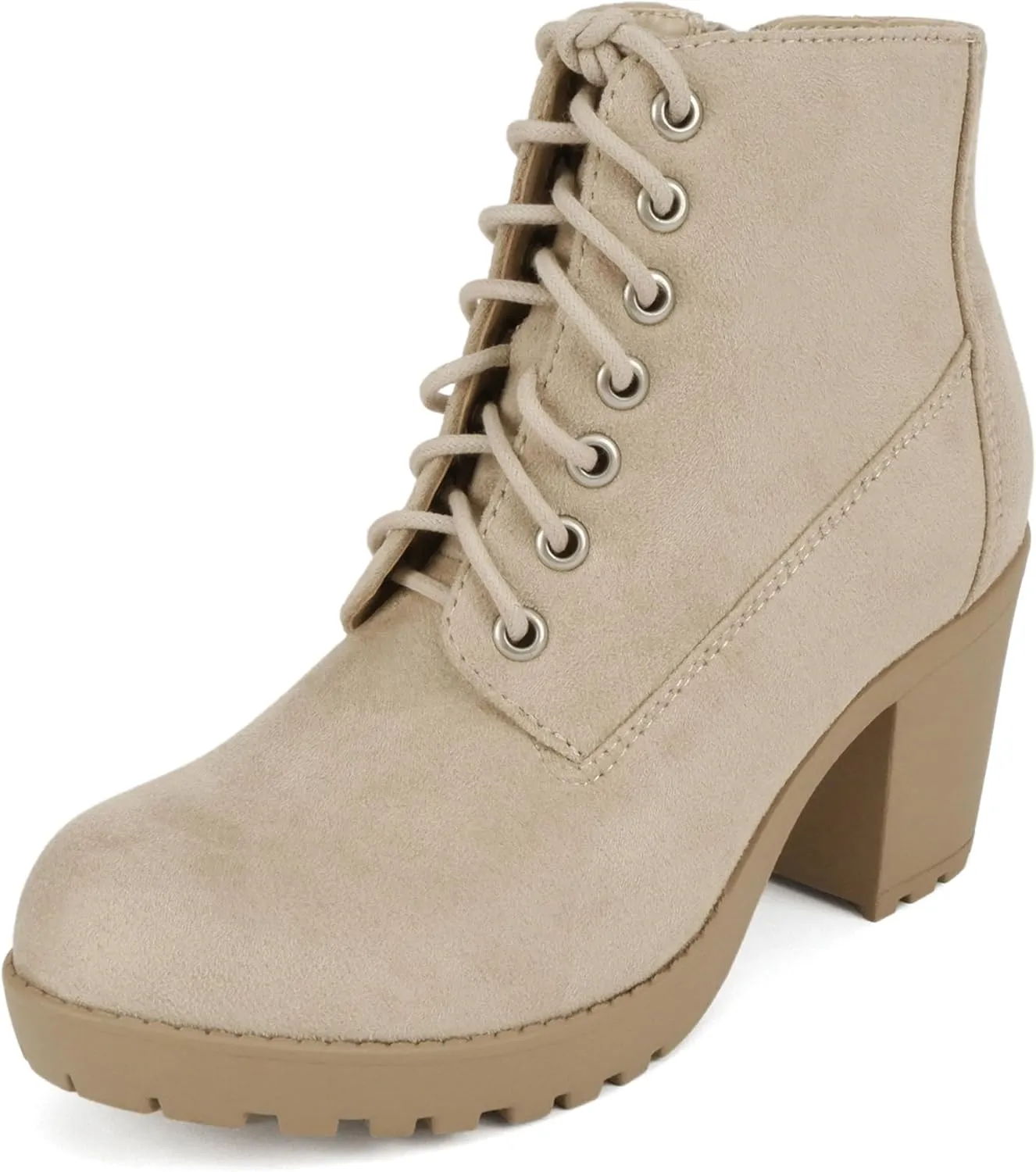 Soda Second Lug Sole Chunky Heel Combat Ankle Bootie Lace up w/Side Zipper