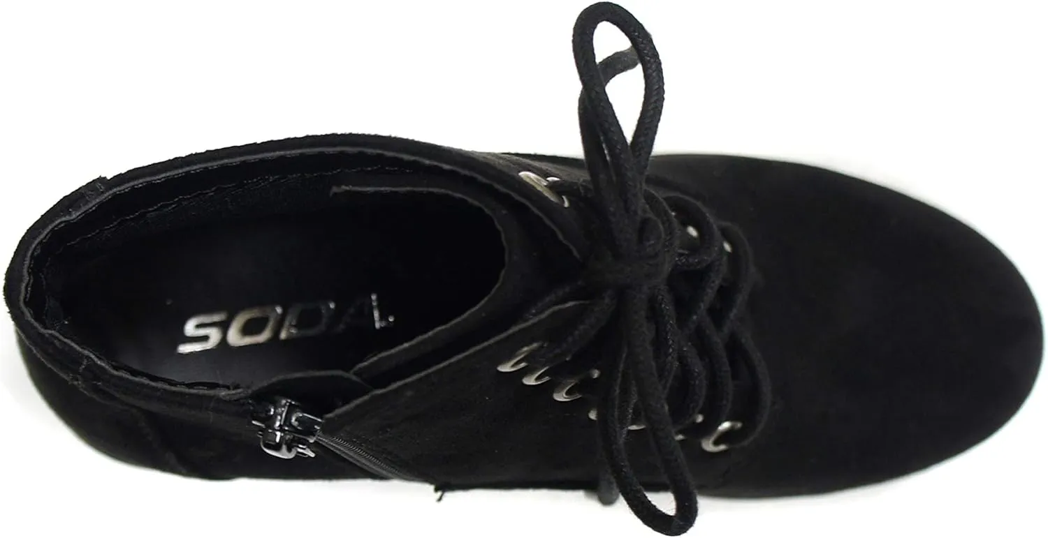 Soda Second Lug Sole Chunky Heel Combat Ankle Bootie Lace up w/Side Zipper