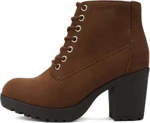 Soda Second Lug Sole Chunky Heel Combat Ankle Bootie Lace up w/Side Zipper