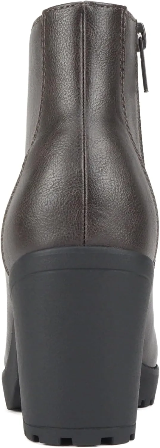 Soda Second Lug Sole Chunky Heel Combat Ankle Bootie Lace up w/Side Zipper