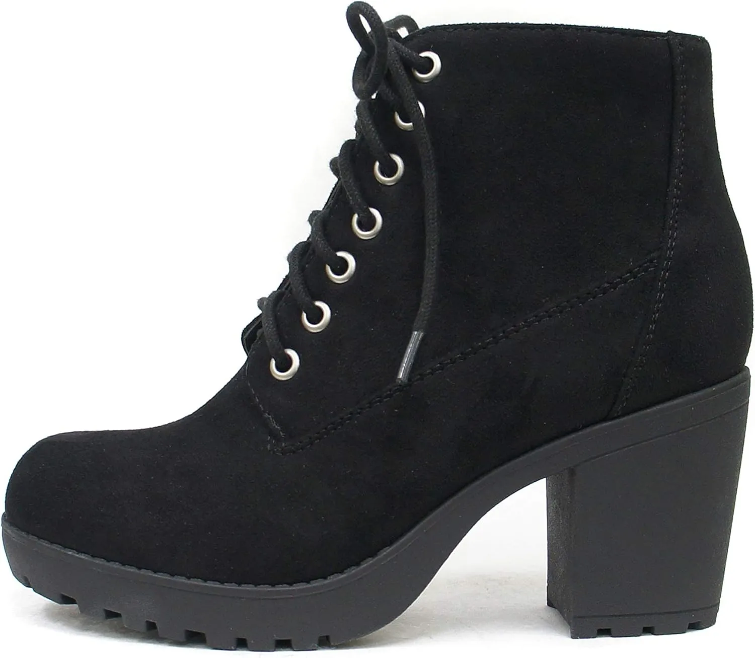 Soda Second Lug Sole Chunky Heel Combat Ankle Bootie Lace up w/Side Zipper