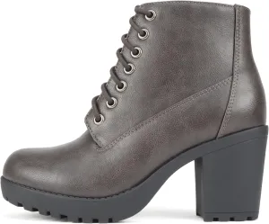 Soda Second Lug Sole Chunky Heel Combat Ankle Bootie Lace up w/Side Zipper