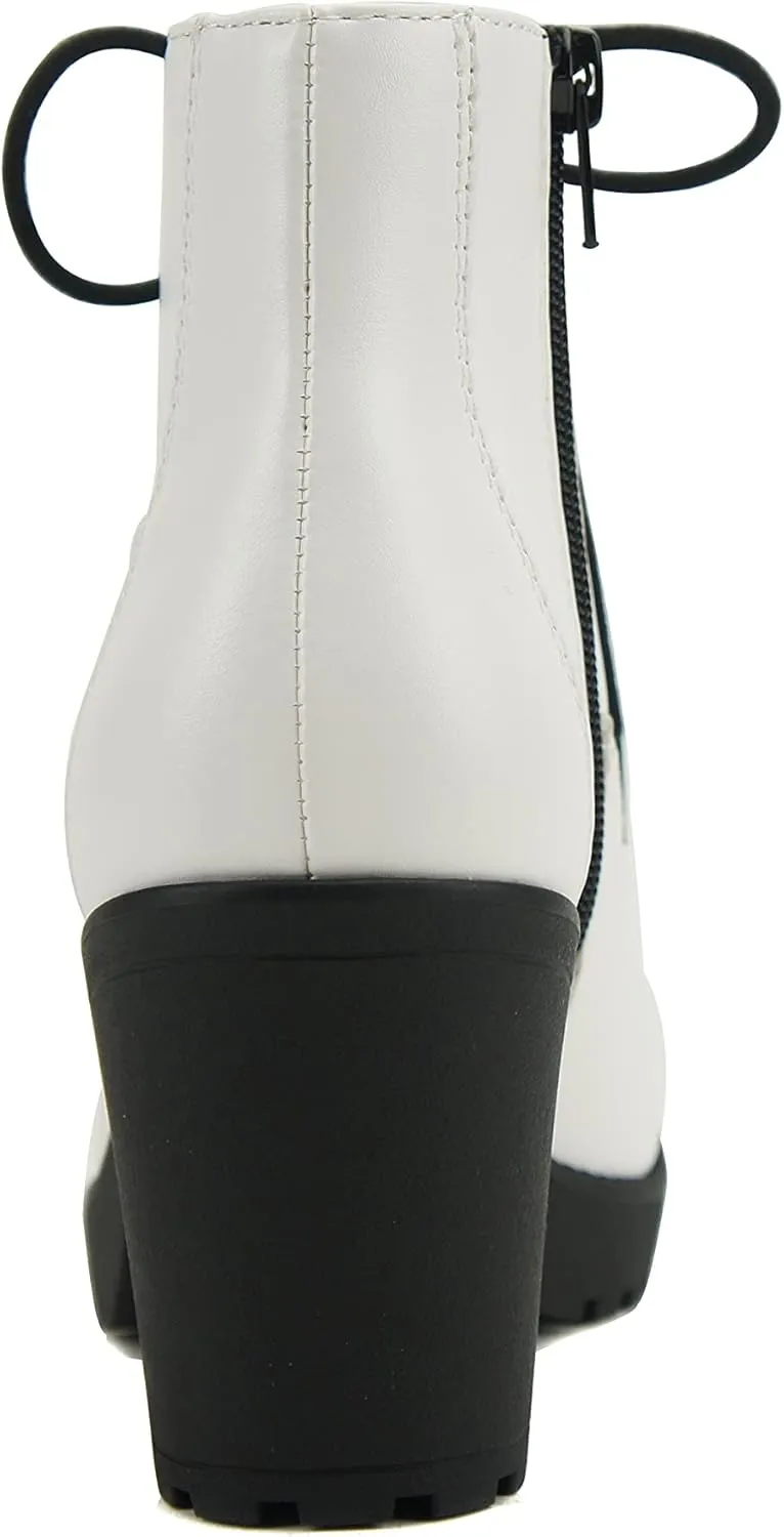 Soda Second Lug Sole Chunky Heel Combat Ankle Bootie Lace up w/Side Zipper