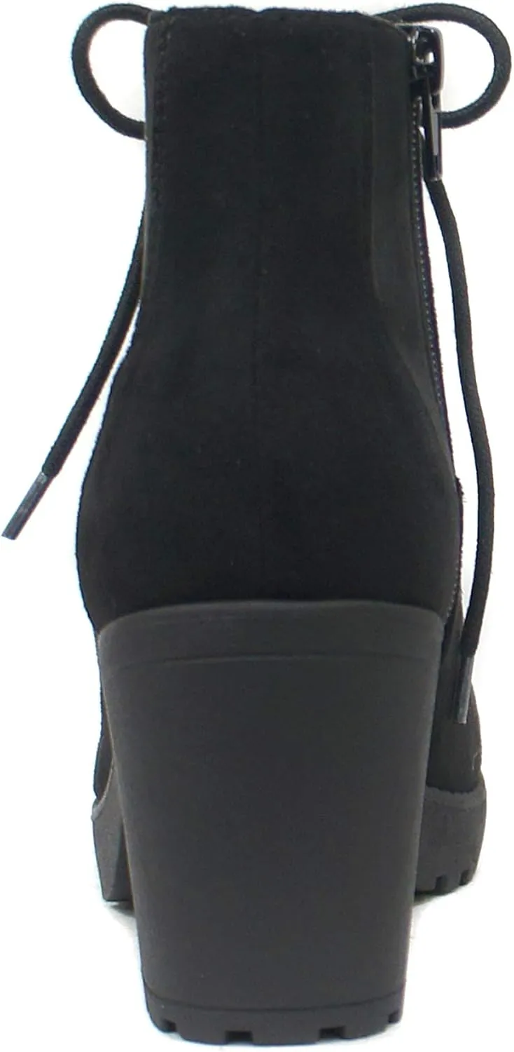 Soda Second Lug Sole Chunky Heel Combat Ankle Bootie Lace up w/Side Zipper