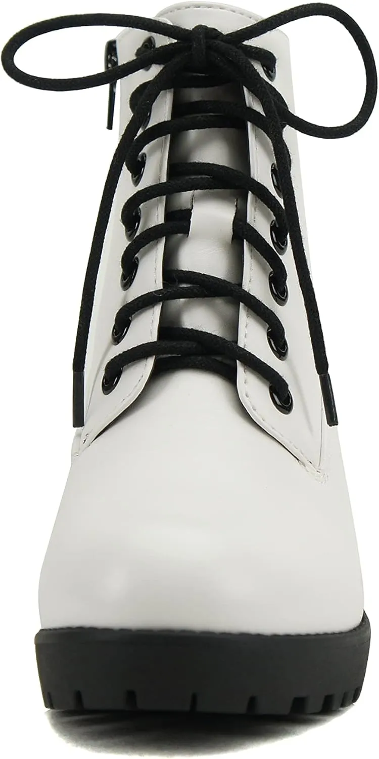Soda Second Lug Sole Chunky Heel Combat Ankle Bootie Lace up w/Side Zipper