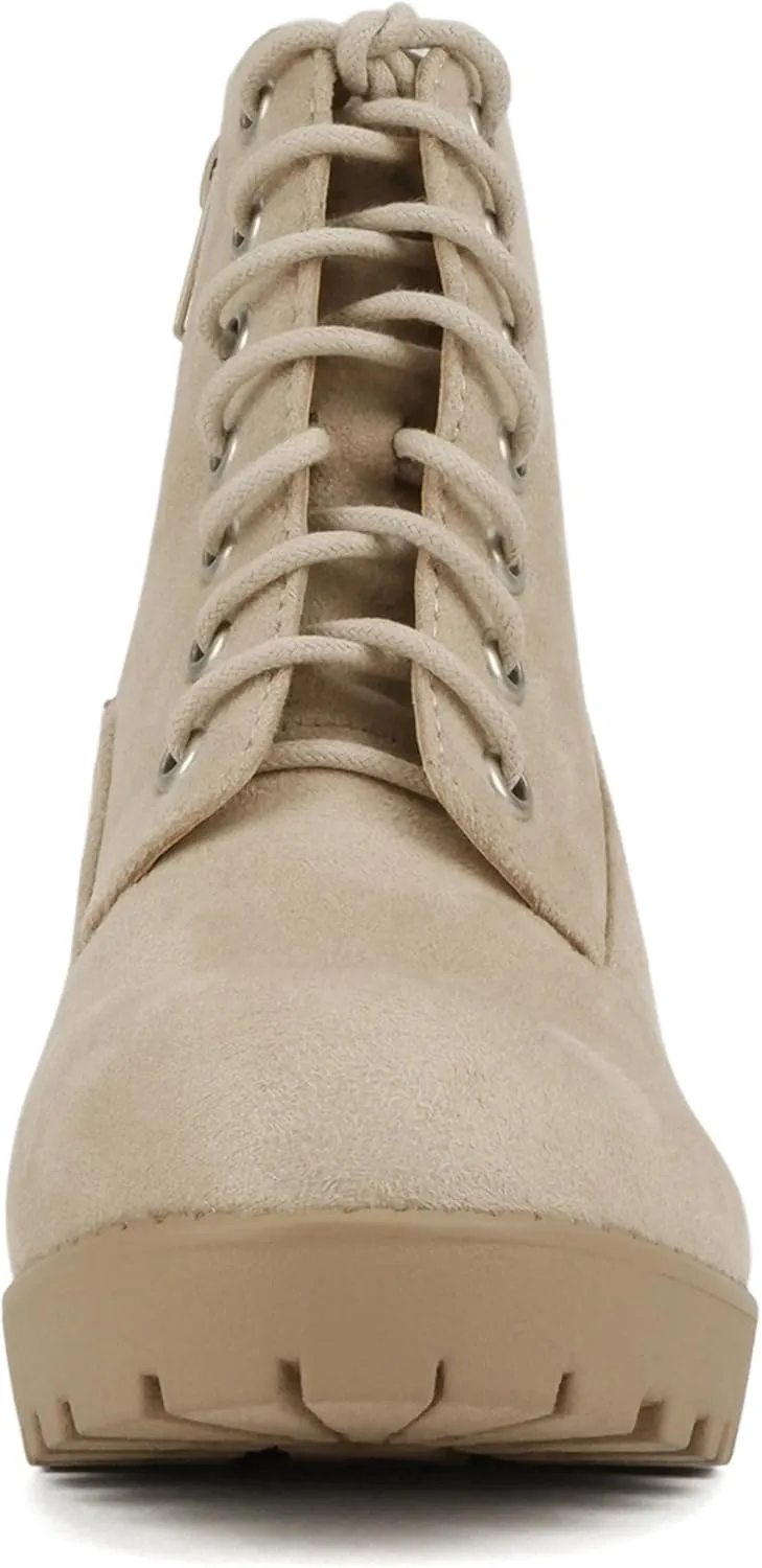 Soda Second Lug Sole Chunky Heel Combat Ankle Bootie Lace up w/Side Zipper