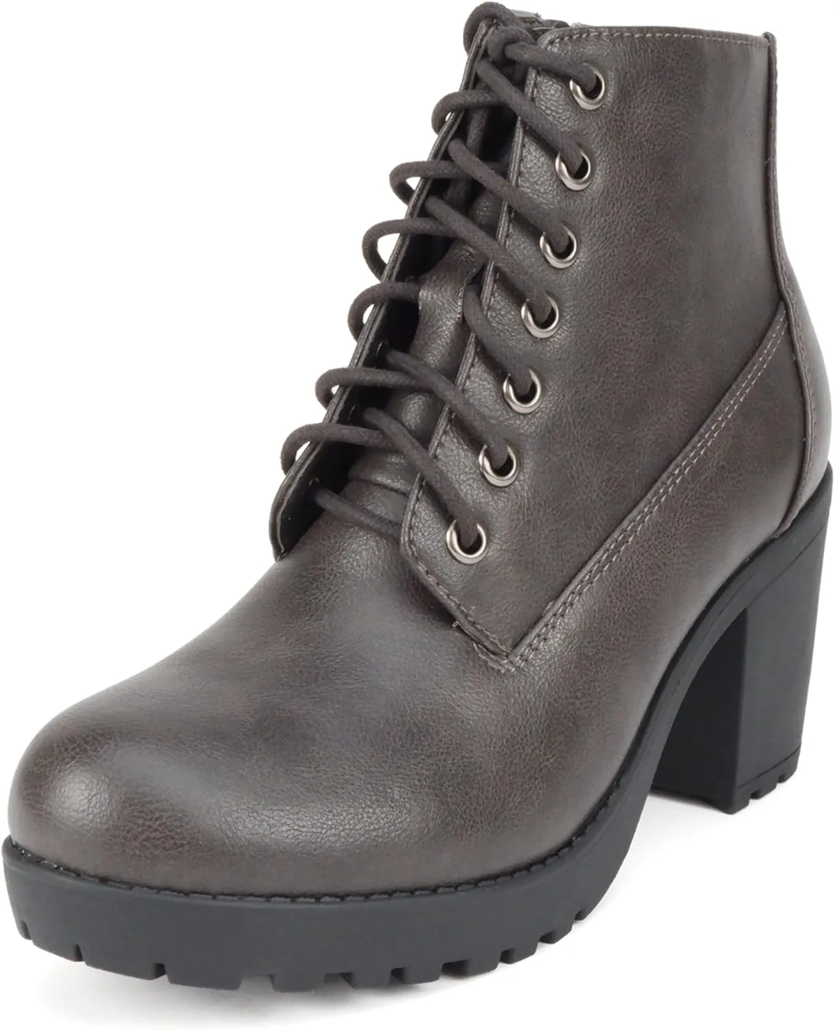 Soda Second Lug Sole Chunky Heel Combat Ankle Bootie Lace up w/Side Zipper