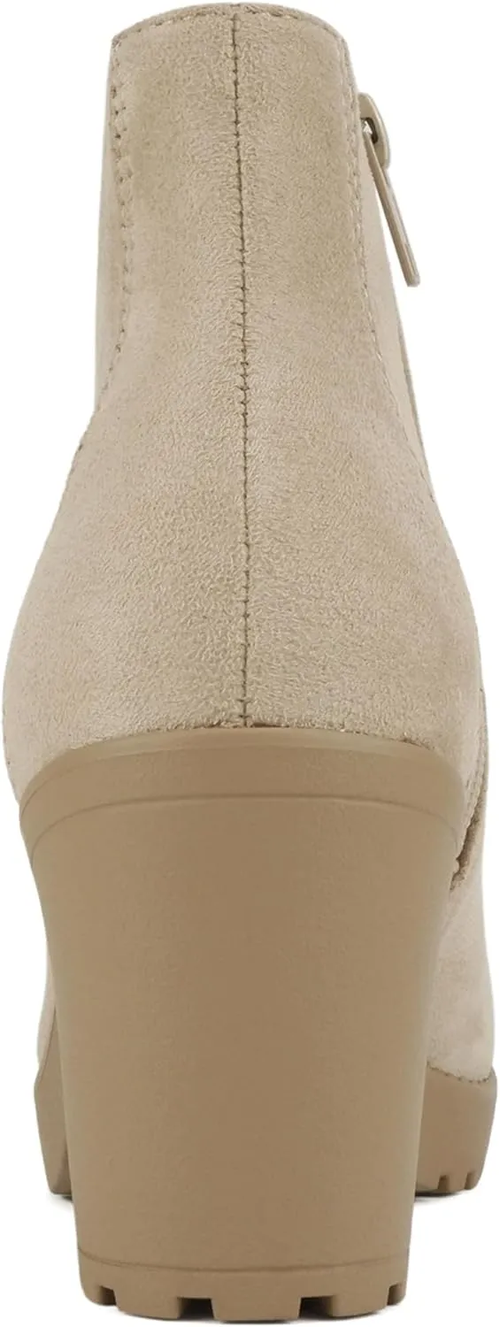 Soda Second Lug Sole Chunky Heel Combat Ankle Bootie Lace up w/Side Zipper