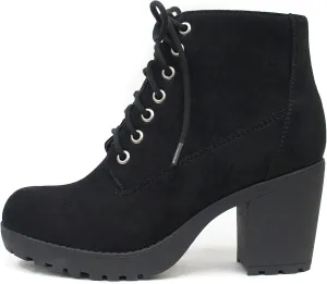 Soda Second Lug Sole Chunky Heel Combat Ankle Bootie Lace up w/Side Zipper