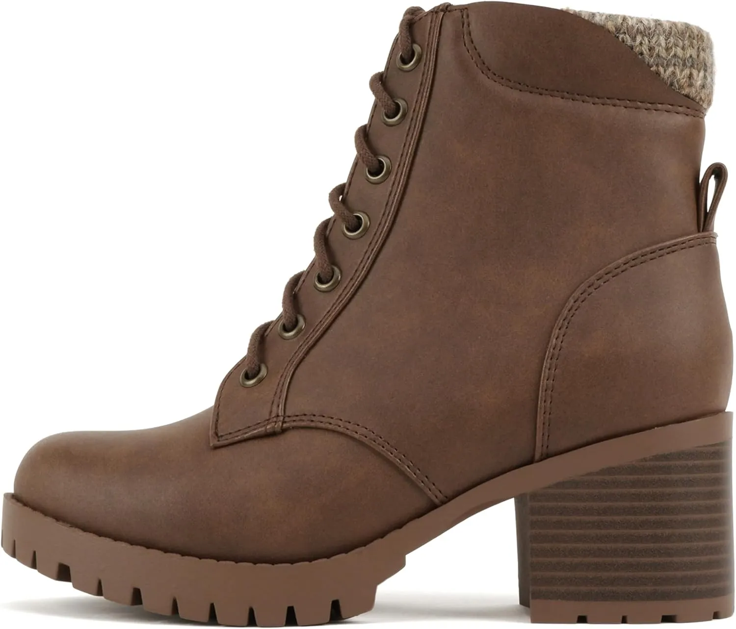 Soda Single Lug Sole Chunky Heel Combat Ankle Boot Lace up w/Side Zipper