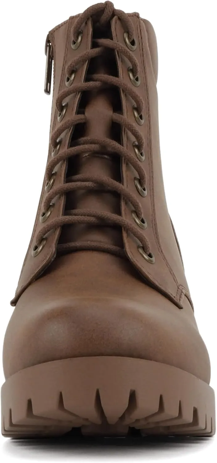 Soda Single Lug Sole Chunky Heel Combat Ankle Boot Lace up w/Side Zipper